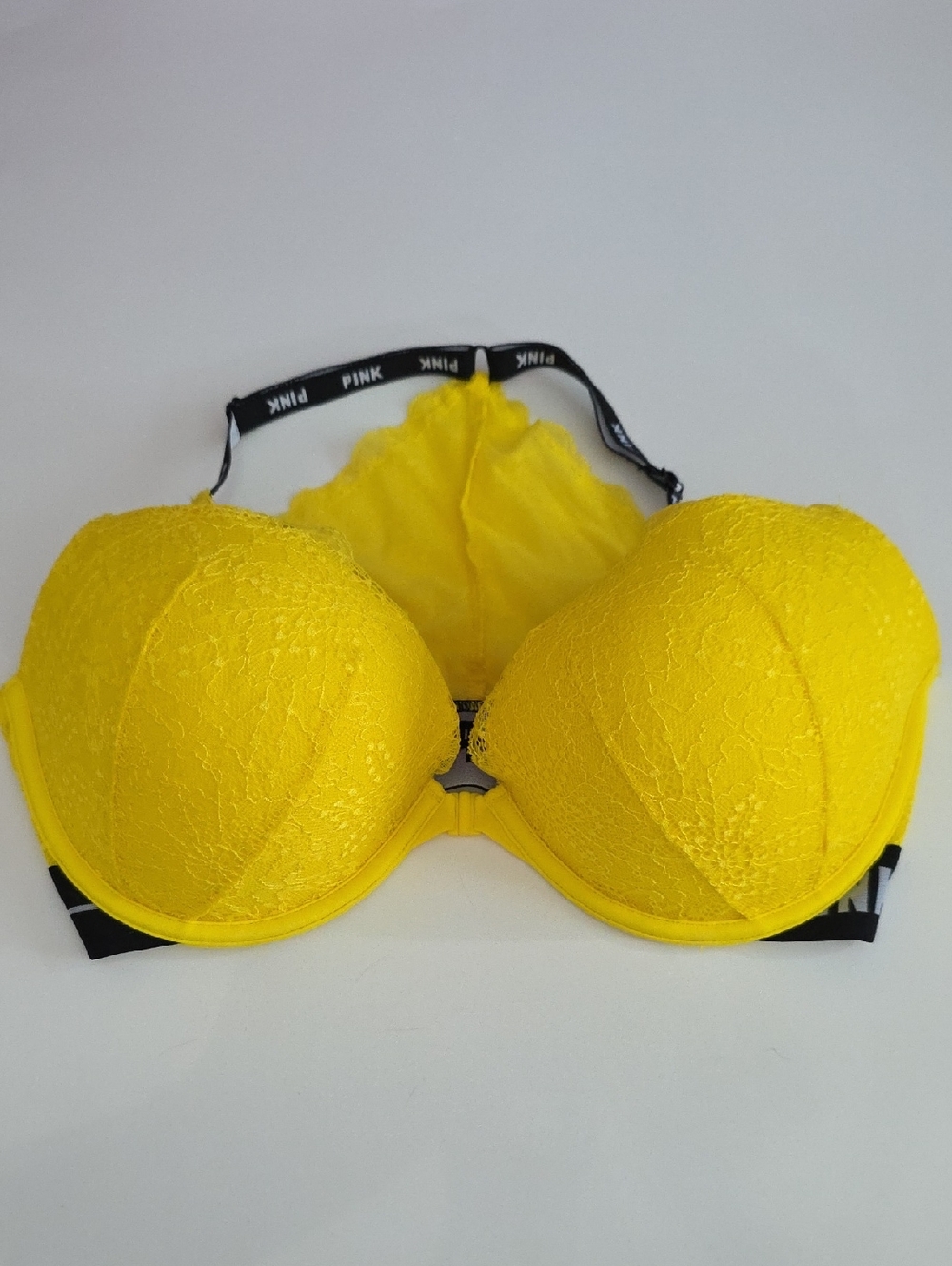 PINK Victoria's Secret Bright Yellow Lace Racerback Bra